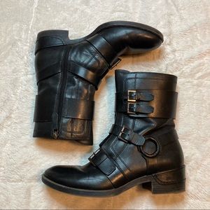 Kenneth Cole Laila Buckle Moto Leather Boots 9.5 Biker